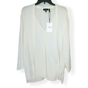 Theory Relaxed Long Sleeve Wrap V-neck Top Ivory